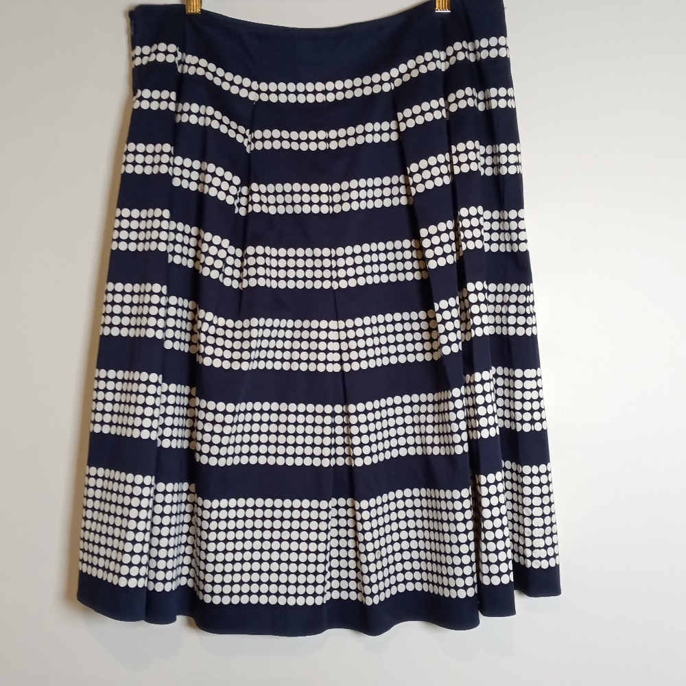 Talbots Navy & White Polka Dot Satin Semi-Pleated Skirt - Picture 3 of 10